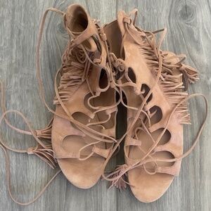 Sigerson Morrison Dusty Blush  Suede Lace Up Sandals size 10